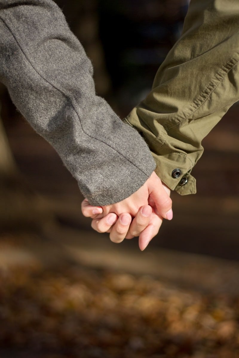 「手を握り合う恋人」の写真