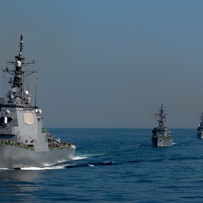 観閲式のイージス艦と護衛艦の写真