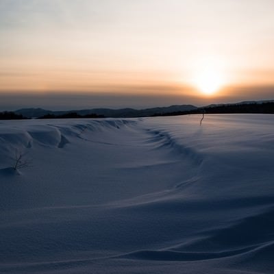 夕焼けと雪原の写真