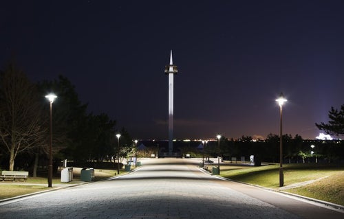 夜の葛西臨海公園と遊歩道の写真
