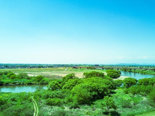 渡良瀬川上空の写真