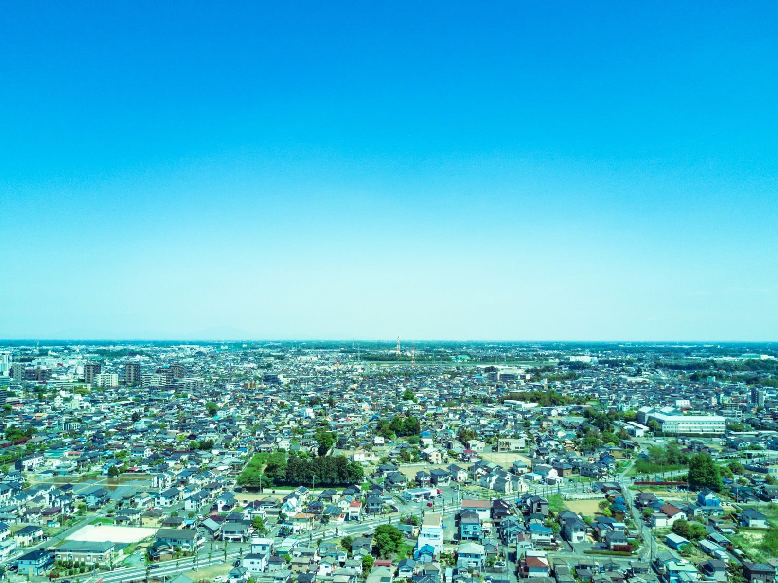 「古河市ドローン練習場上空からの街並み」の写真