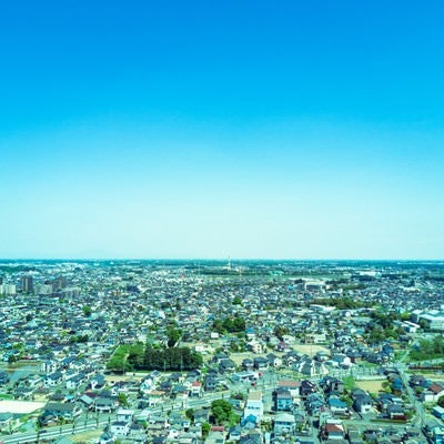 古河市ドローン練習場上空からの街並みの写真