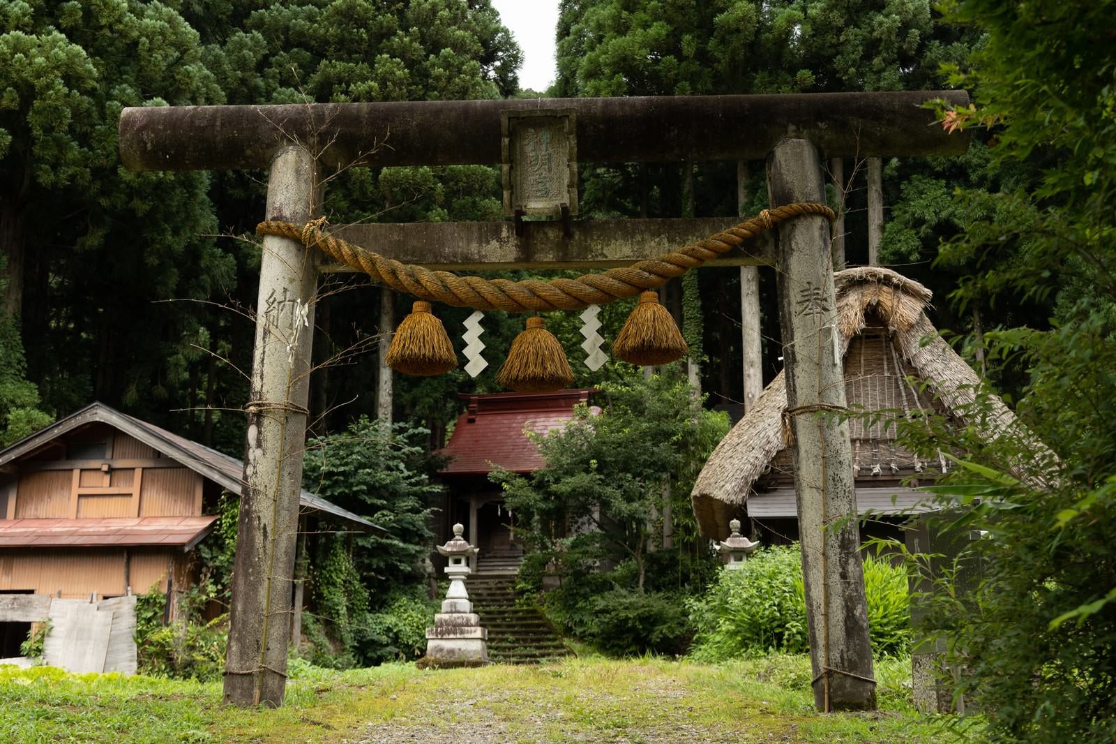「年季が入る鳥居と菅沼集落」の写真