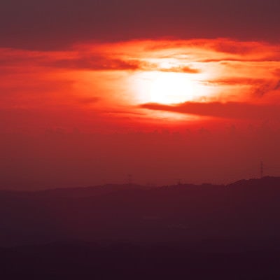 真っ赤に燃える太陽の写真