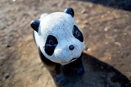 ボロボロのパンダの遊具の写真