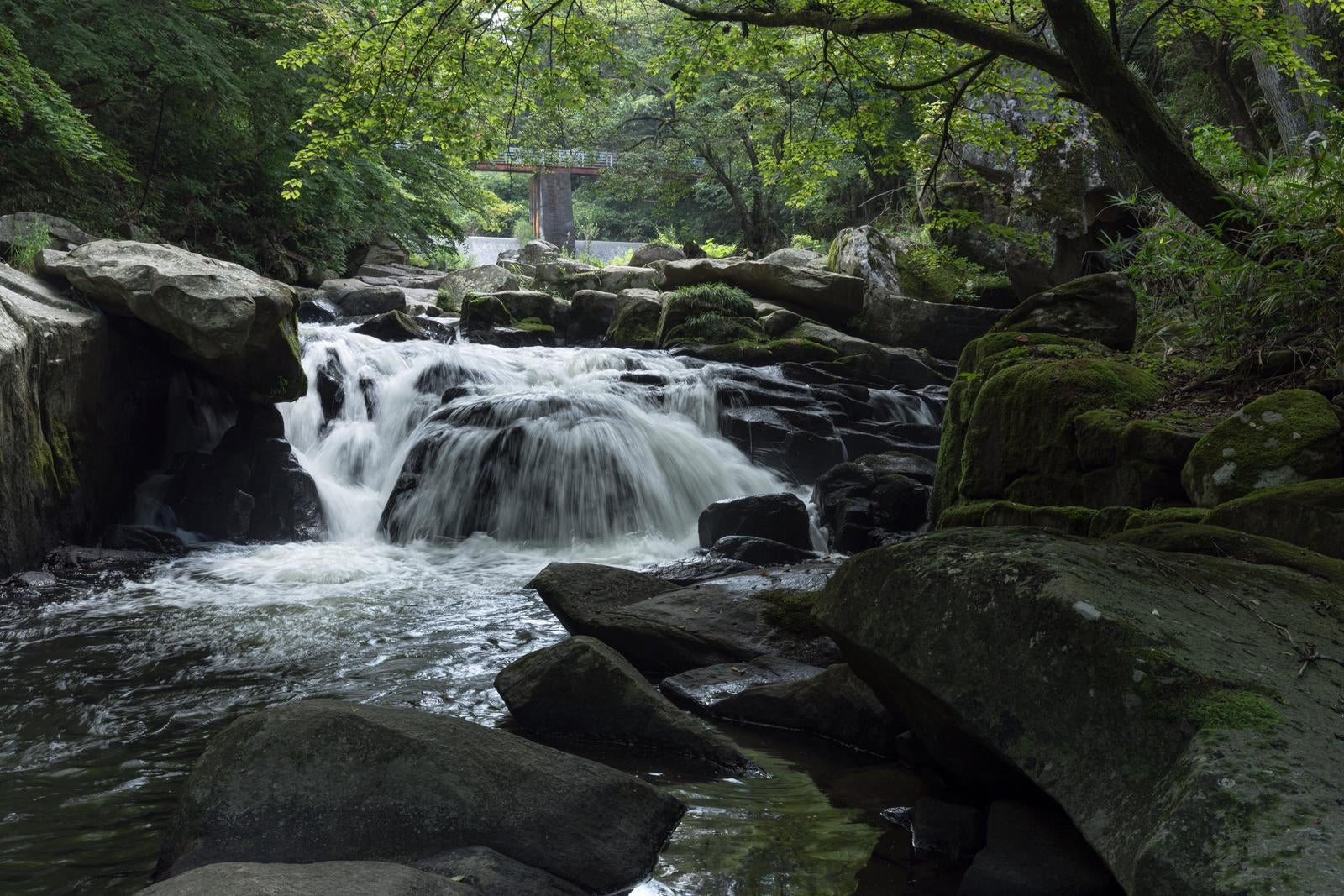 「山鶏滝の自然探訪、平田村の渓流と岩場の魅力」の写真