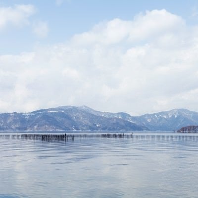 湖北町から見た琵琶湖の景色の写真