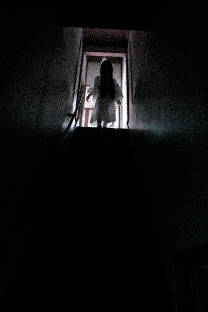 「二階の階段を登ろうとしたら不吉な人影が・・・」の写真［モデル：緋真煉］