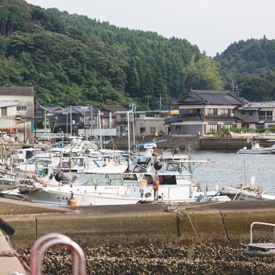 佐賀県伊万里市の波多津港と漁船の写真