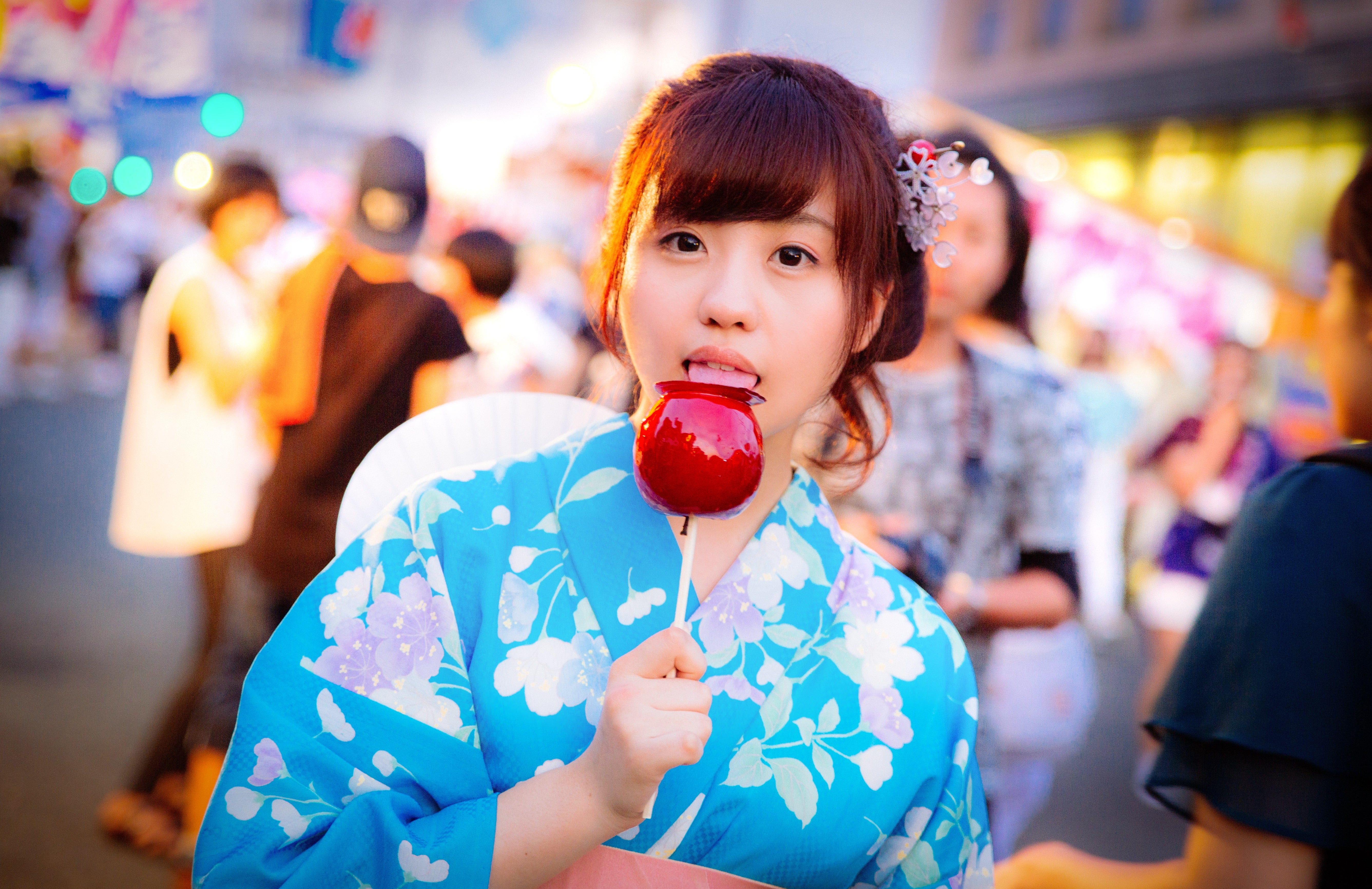 即納*林檎飴りんご浴衣3点セットピンクx赤ゆかた夏祭り