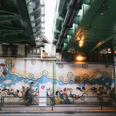 新大久保駅前のガード下にある壁画の写真