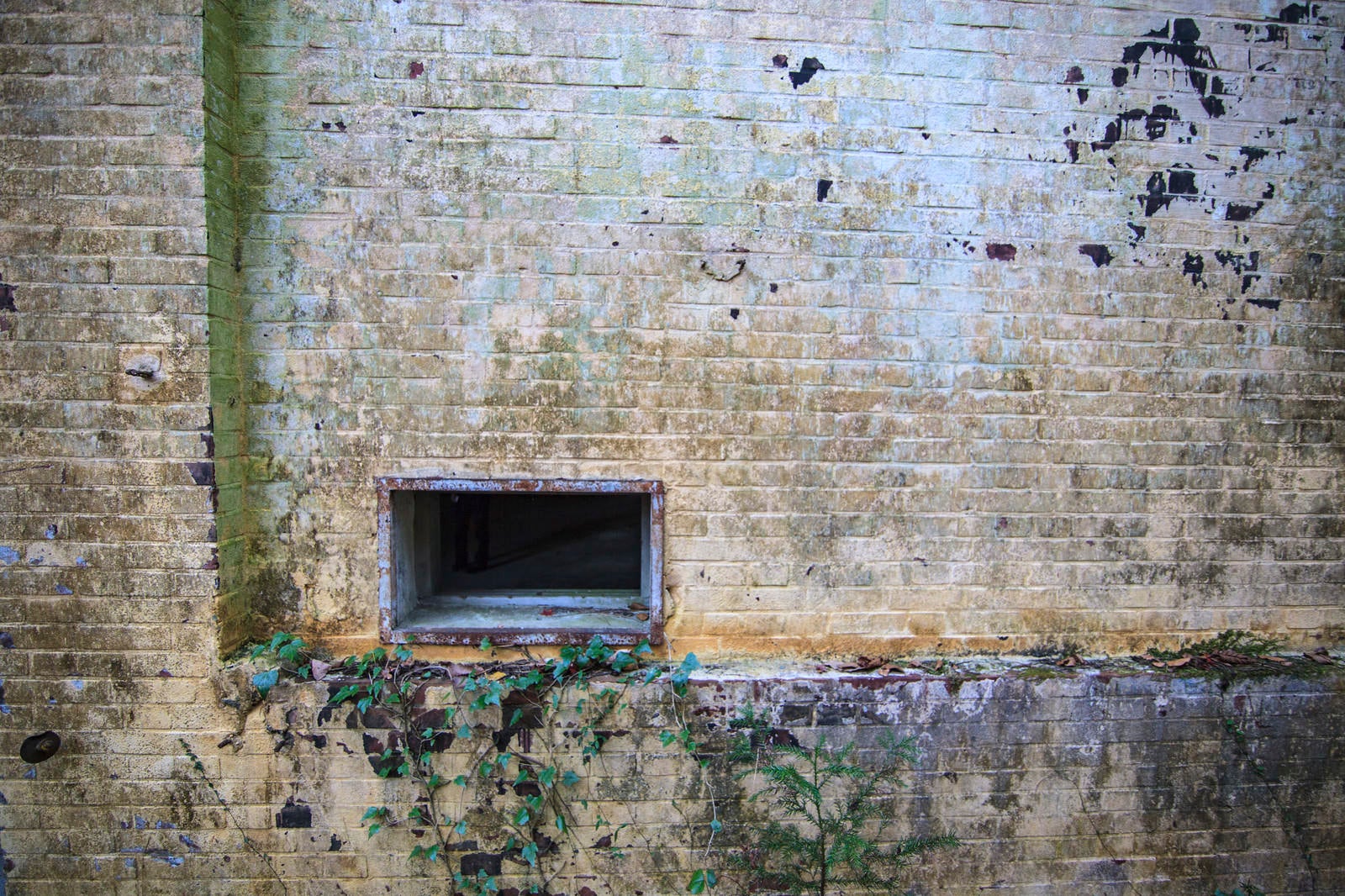 「廃墟の壁と通気口」の写真