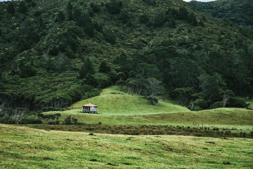 麓にひっそりと立つ小屋（ニュージーランド）の写真