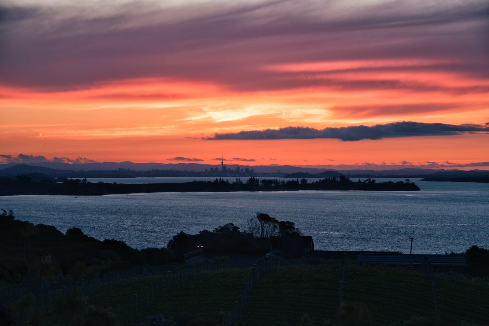 「オークランドの夕焼けと海岸（ニュージーランド）」の写真