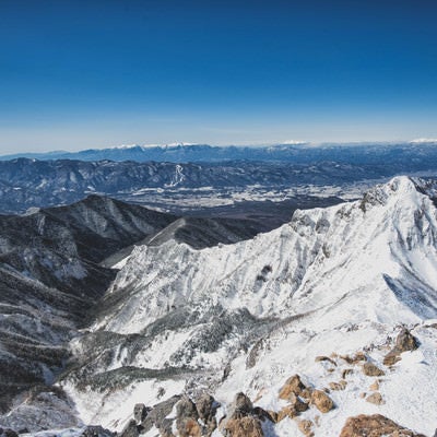 冬季の赤岳山頂からの眺望の写真