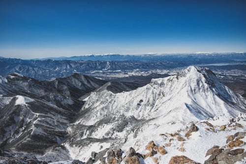 冬季の赤岳山頂からの眺望の写真