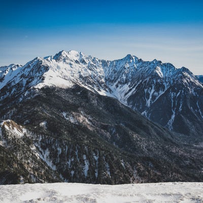 雪残る穂高連峰（北アルプス）の写真