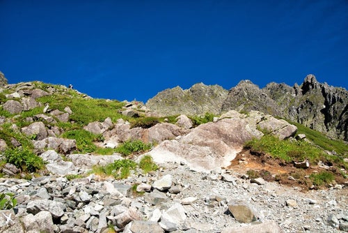 ザイテングラードの登山道にある岩肌の写真