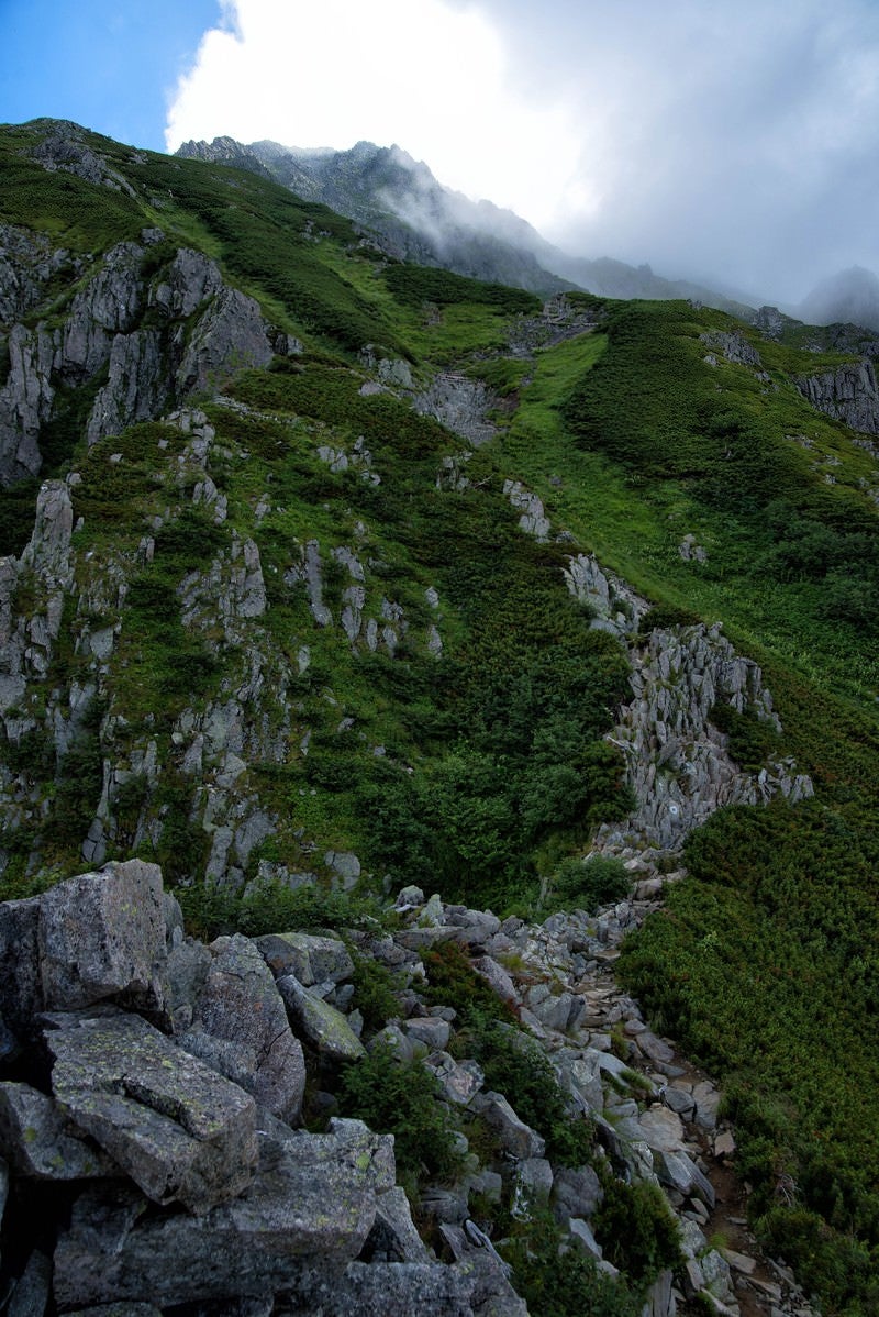 「前穂高岳へ続く登山道」の写真