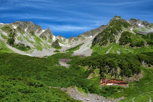 北穂高岳にある山小屋の見える景色の写真