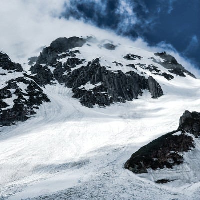 冬のあずき沢と奥穂高岳（飛騨山脈）の写真