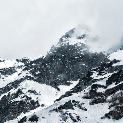 奥穂高岳の山頂と絶壁（北アルプス）の写真