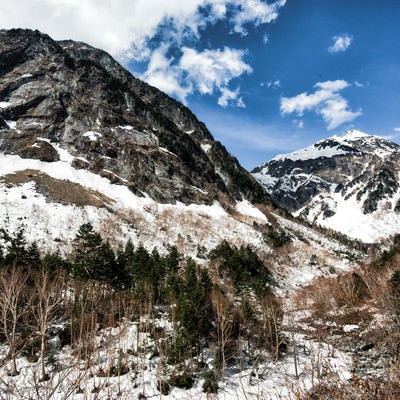 屏風岩と残雪の北穂高岳（北アルプス）の写真
