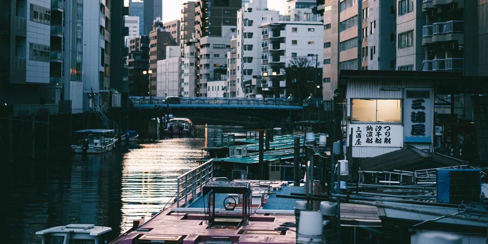 「田川と釣り船と屋形船」の写真