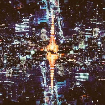 反射する東京のシンボル（夜景）の写真