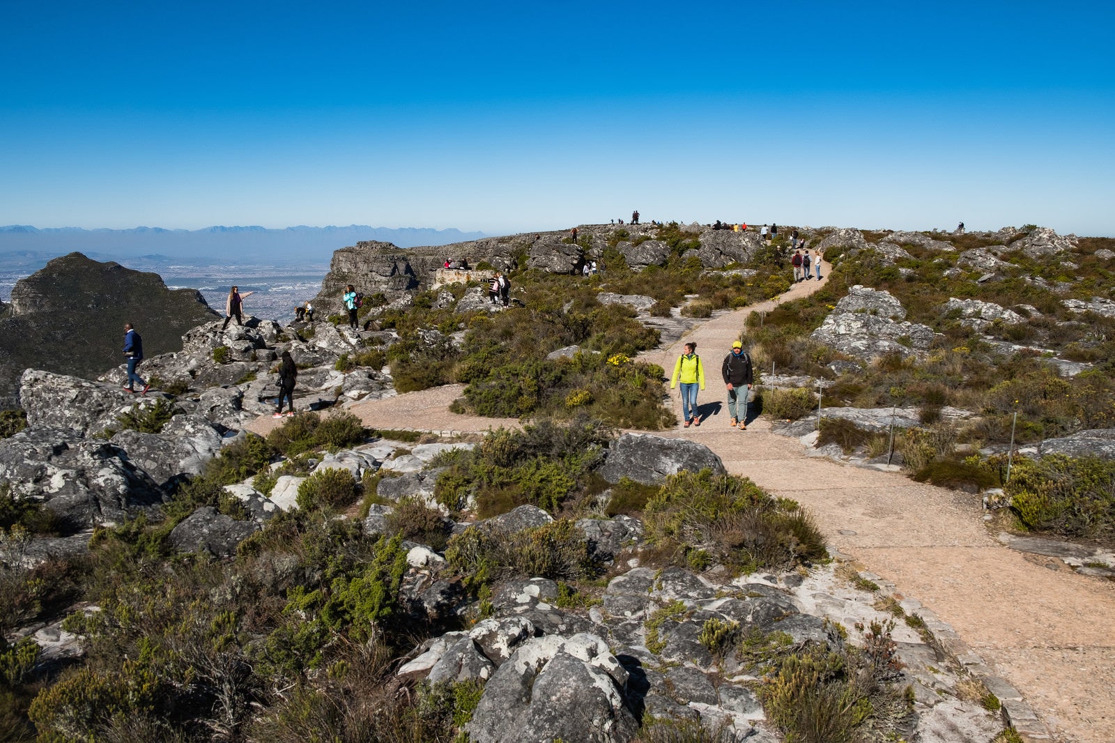「テーブルマウンテンの遊歩道を散策する観光客（南アフリカ）」の写真