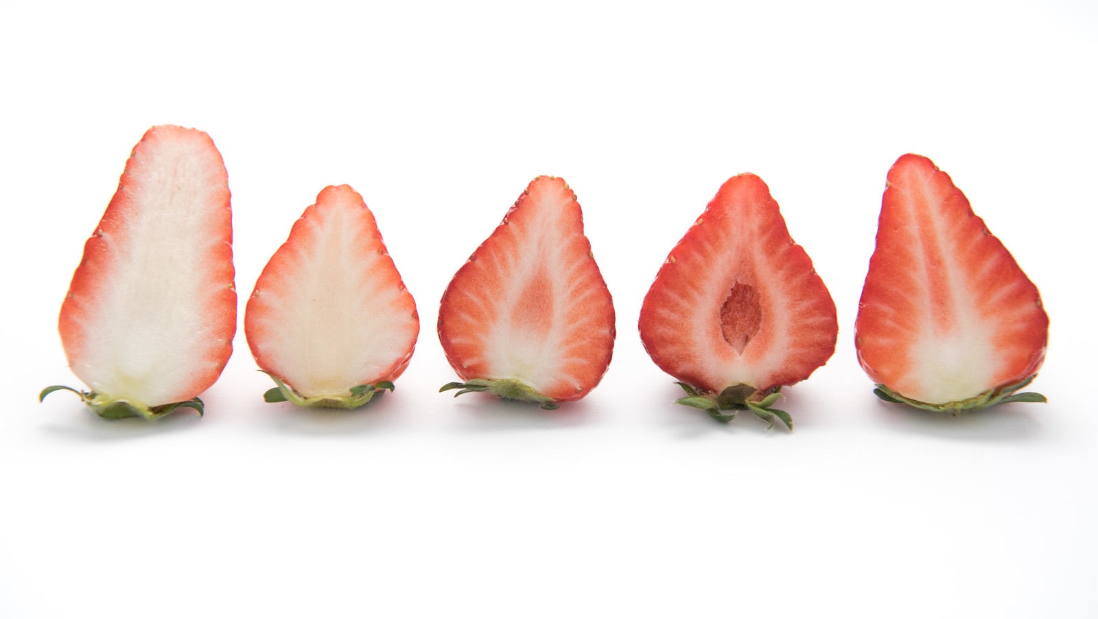「品種が違う苺の断面」の写真