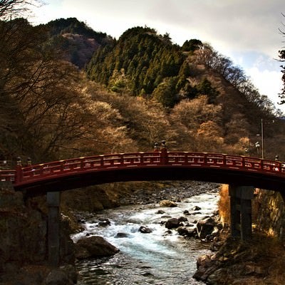 冬の日光二荒山神社神橋の写真