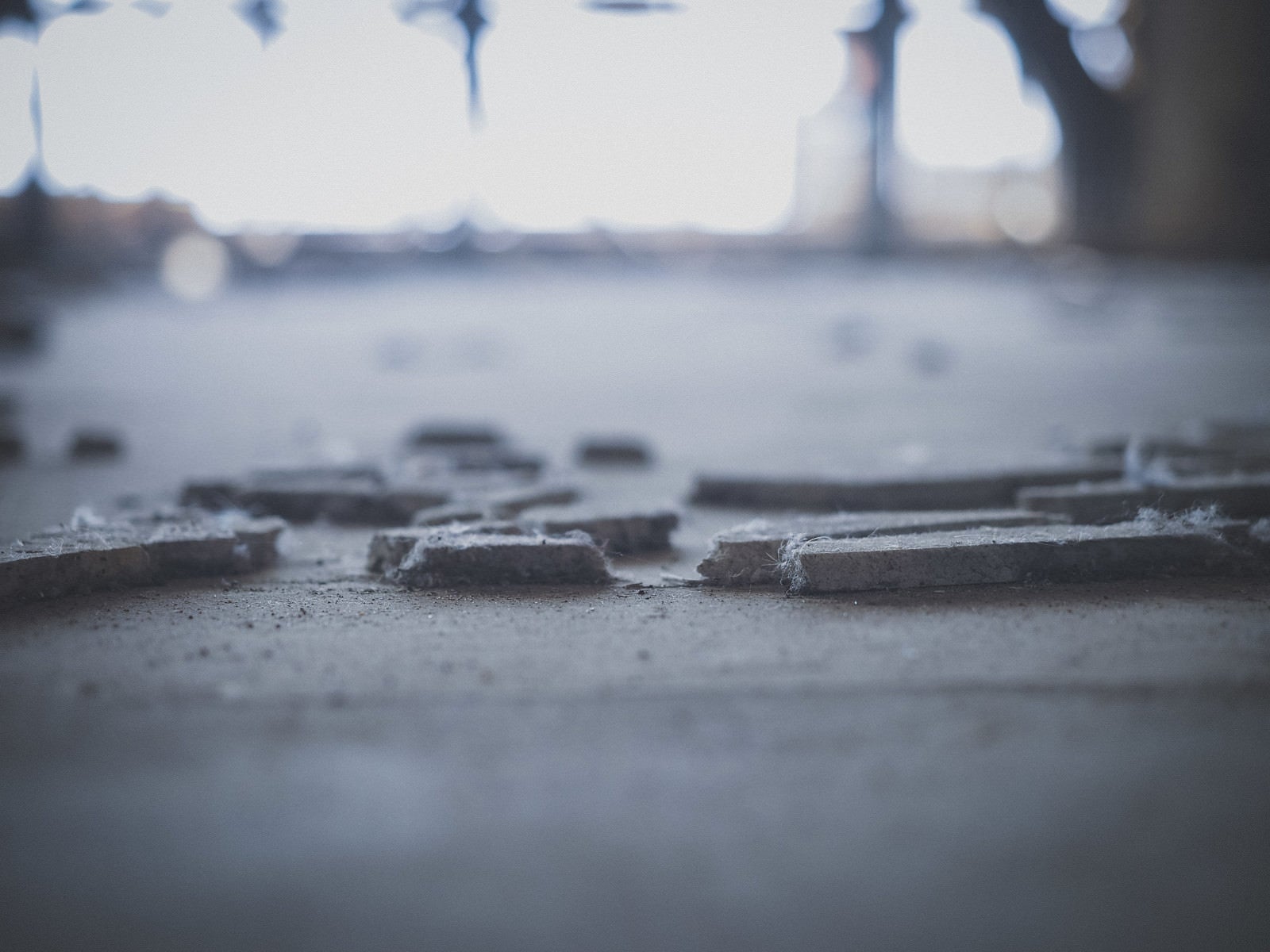 「廃墟の床に残るコンクリート片」の写真