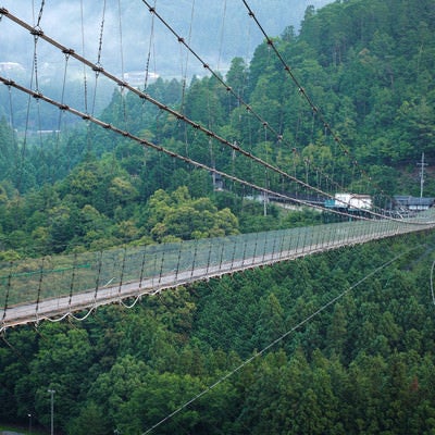 高所恐怖症には難易度の高い谷瀬の吊り橋の写真