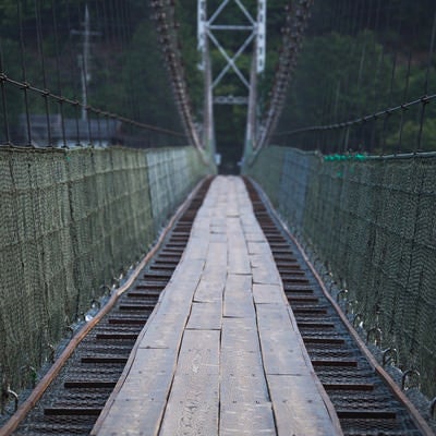 早朝の谷瀬の吊り橋の写真