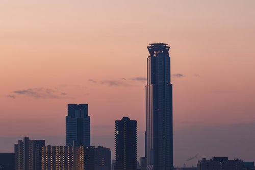 朝日を浴びるWTCタワーの写真