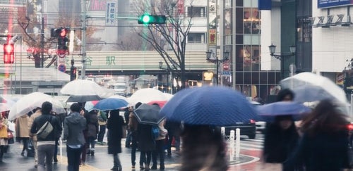 雨の渋谷駅の写真