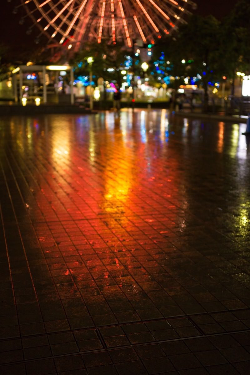 雨の横浜、観覧車の写真