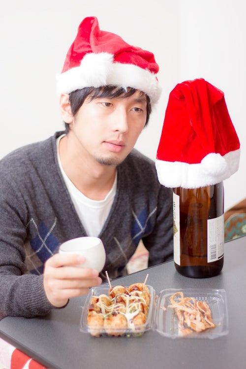 酒瓶と晩酌のクリスマスの写真