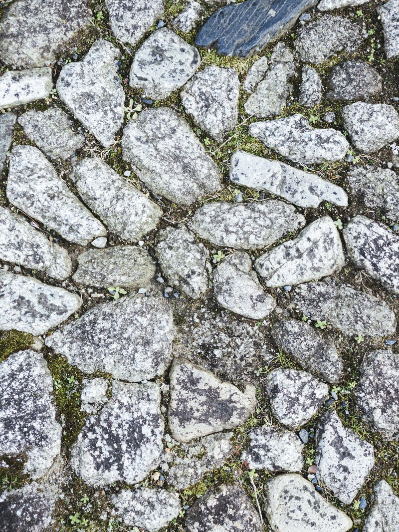 「石が埋め込まれた地面」の写真