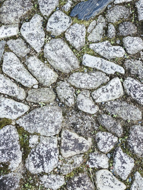 石が埋め込まれた地面の写真