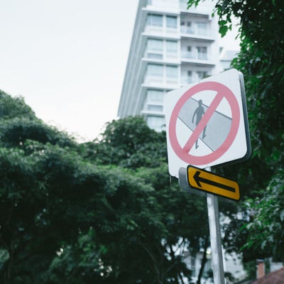 この道路は横断禁止です（標識）の写真