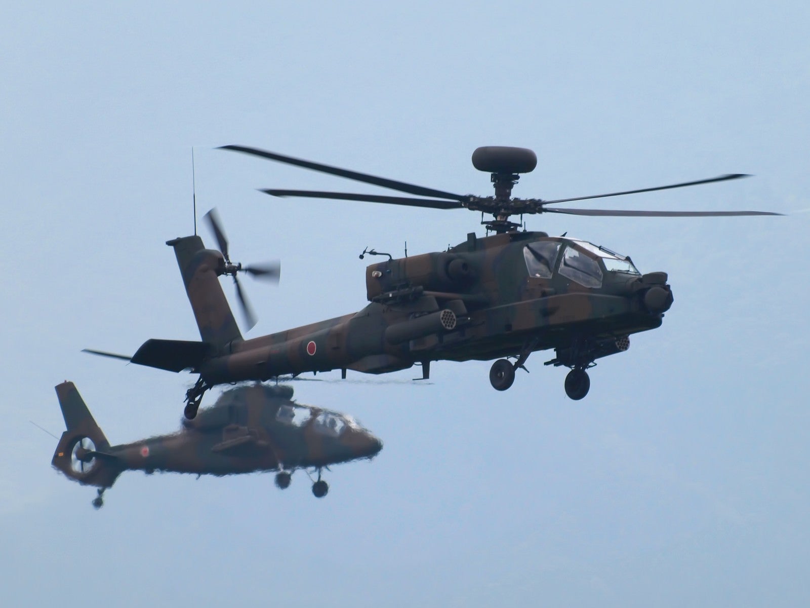 「総火演のAH-64DとOH-1ヘリ」の写真