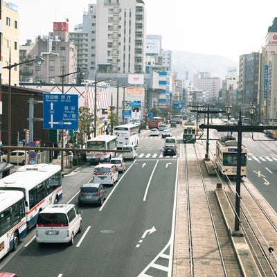 長崎駅前の路面電車などの写真