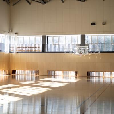自然光とふたば未来学園の体育館の写真