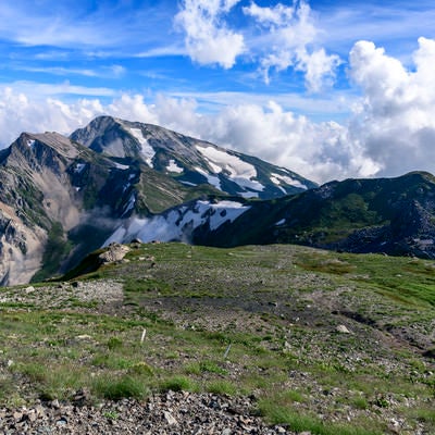 白馬杓子岳と白馬鑓遠景の写真