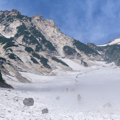 雪渓を進む登山者たち（白馬岳）の写真