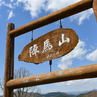 陣馬山の山頂標の写真