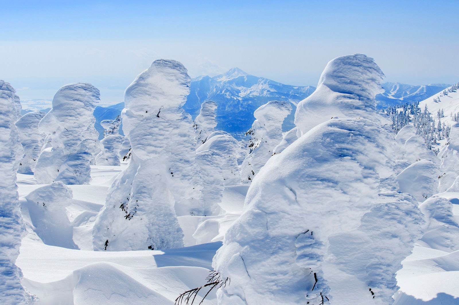 「樹氷越しに見える磐梯山（バンダイサン）」の写真
